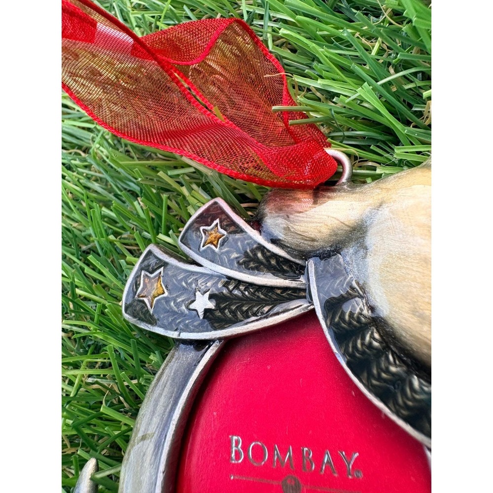 Bombay Company Dog Picture Frame Ornament Silver Metal Star Scarf 1.5x2 Photo - Picture 2 of 5